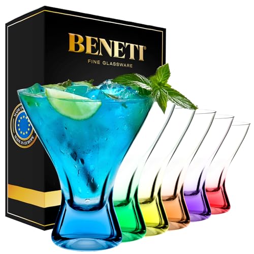 European Made Cocktail Glasses 8-Ounce with Attractive Colorful Base