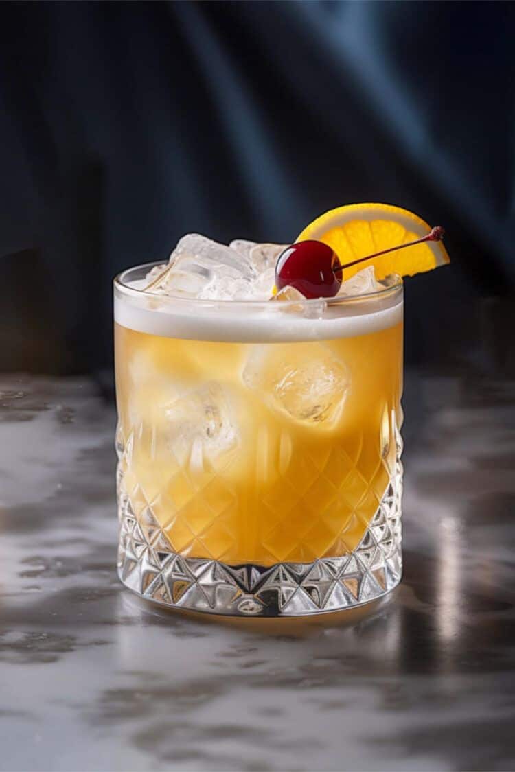 Amaretto Sour cocktail with cherry