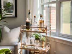 Metal bar cart in front of window