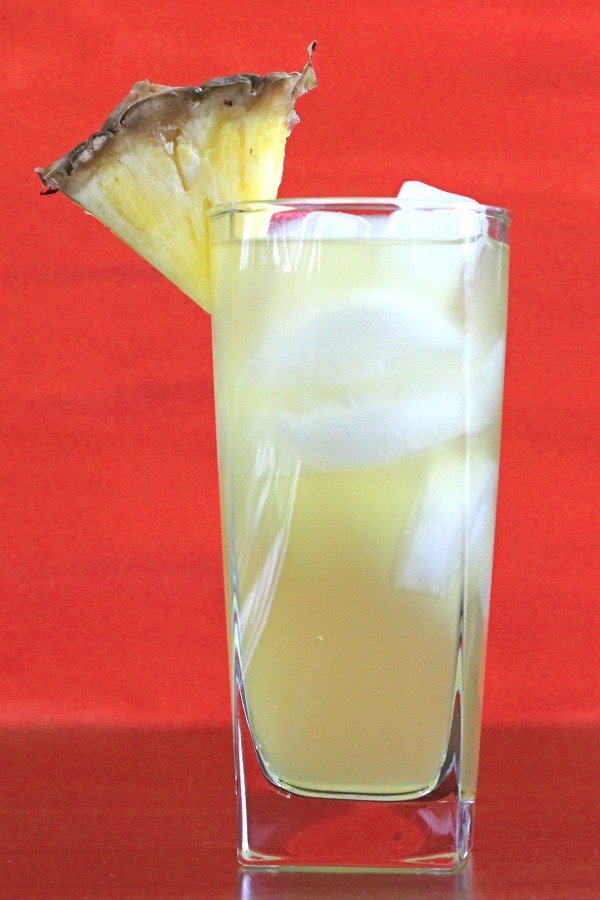 Closeup view of Big Bird cocktail with pineapple