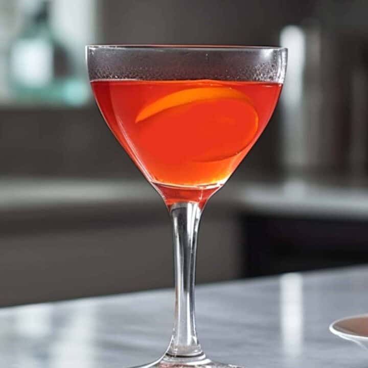 Blood and Sand cocktail in martini glass with orange twist