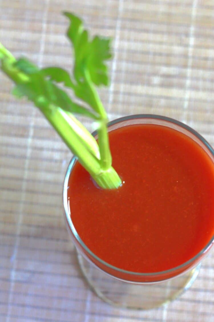 Closeup view of Bloody Mary drink