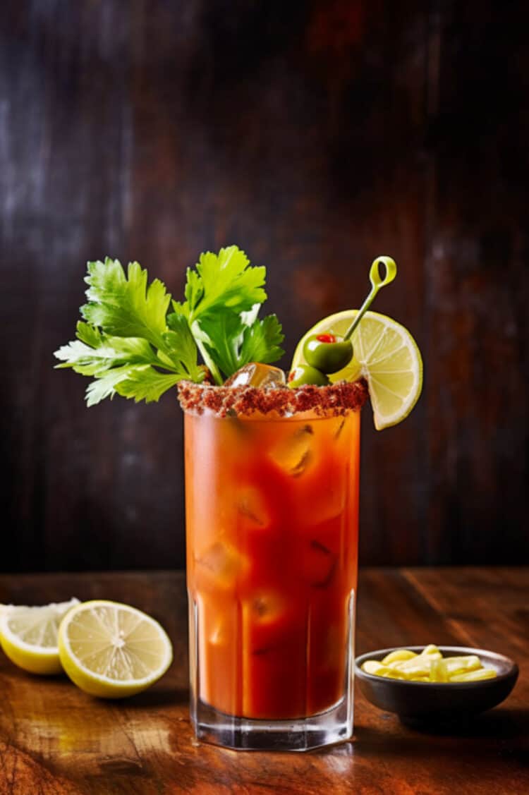 Classic Bloody Mary drink with celery garnish