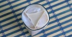 Overhead view of Buttered Toffee drink in tall glass with ice