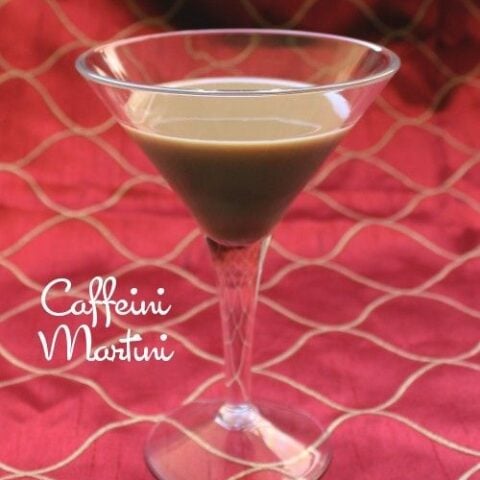 Caffeini Martini against red backdrop