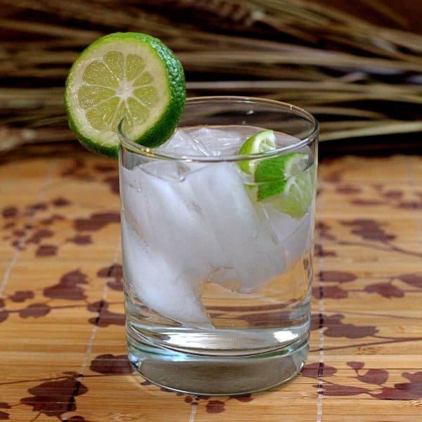 Closeup view of Caipirinha drink with lime