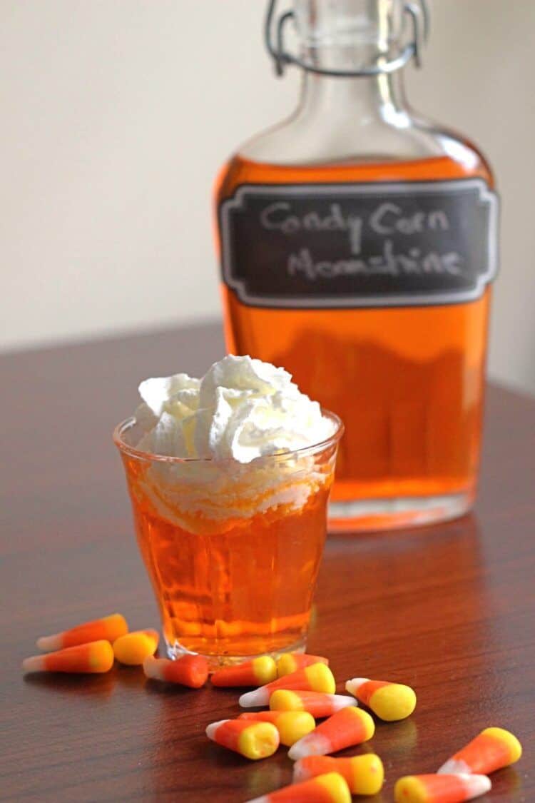 Candy Corn Moonshine shot with whipped cream