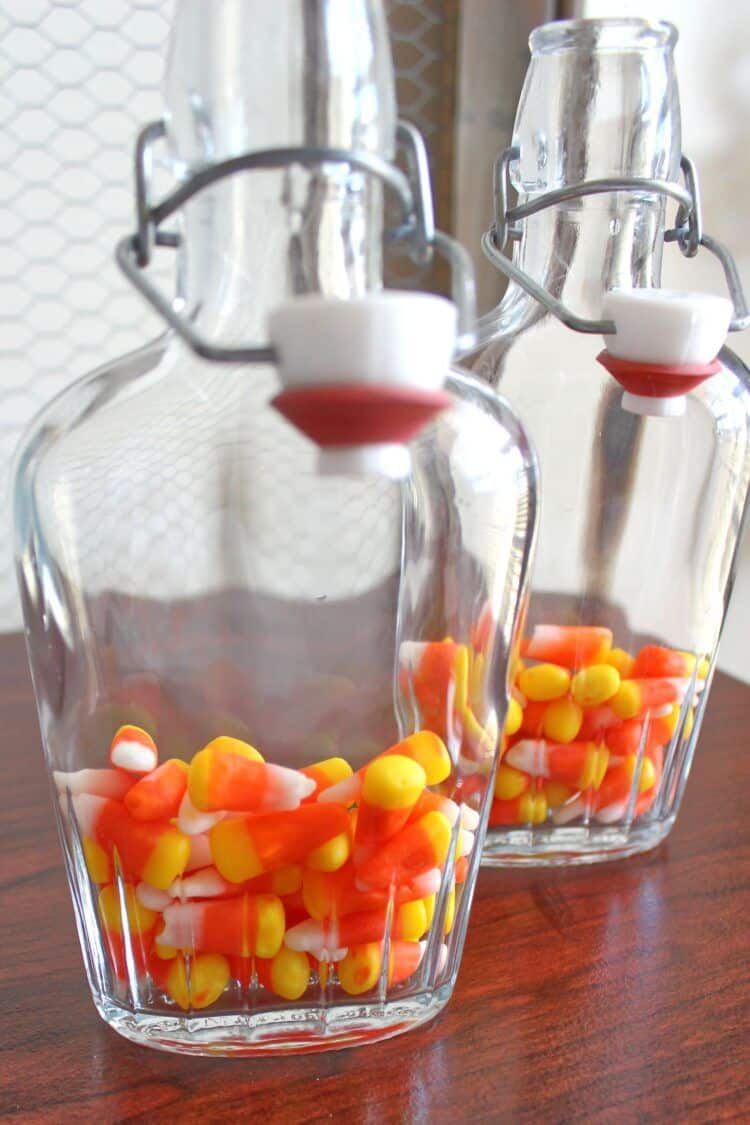 Candy corn in presentation flasks