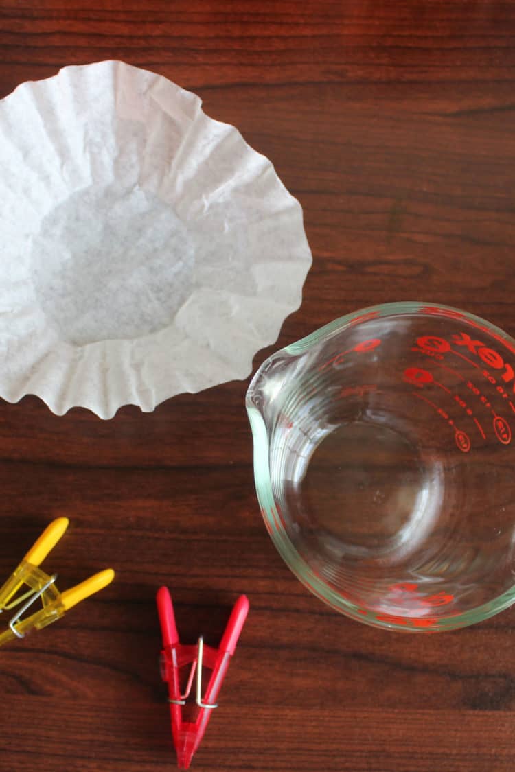 Coffee filter, measuring cup and clips