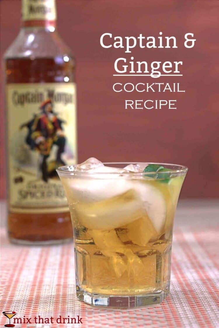 Captain and Ginger cocktail in front of a bottle of Captain Morgan Original Spiced Rum