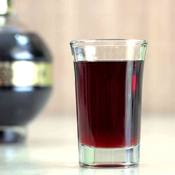 Close up view of shot glass of Chambord