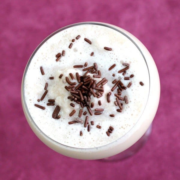Overhead view of Checkerboard cocktail with chocolate sprinkles on top