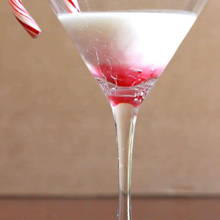 Chocolate Peppermint Stick cocktail with candy cane garnish