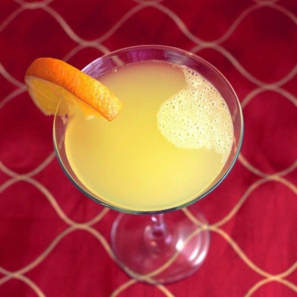 Overhead view of Cowboy Roy drink with orange slice