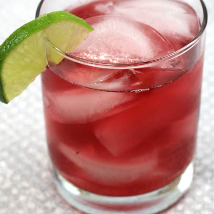 Cranberry Gin cocktail with lime wedge