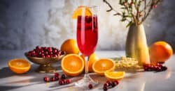 Cranberry Kiss drink in champagne flute with orange slice garnish