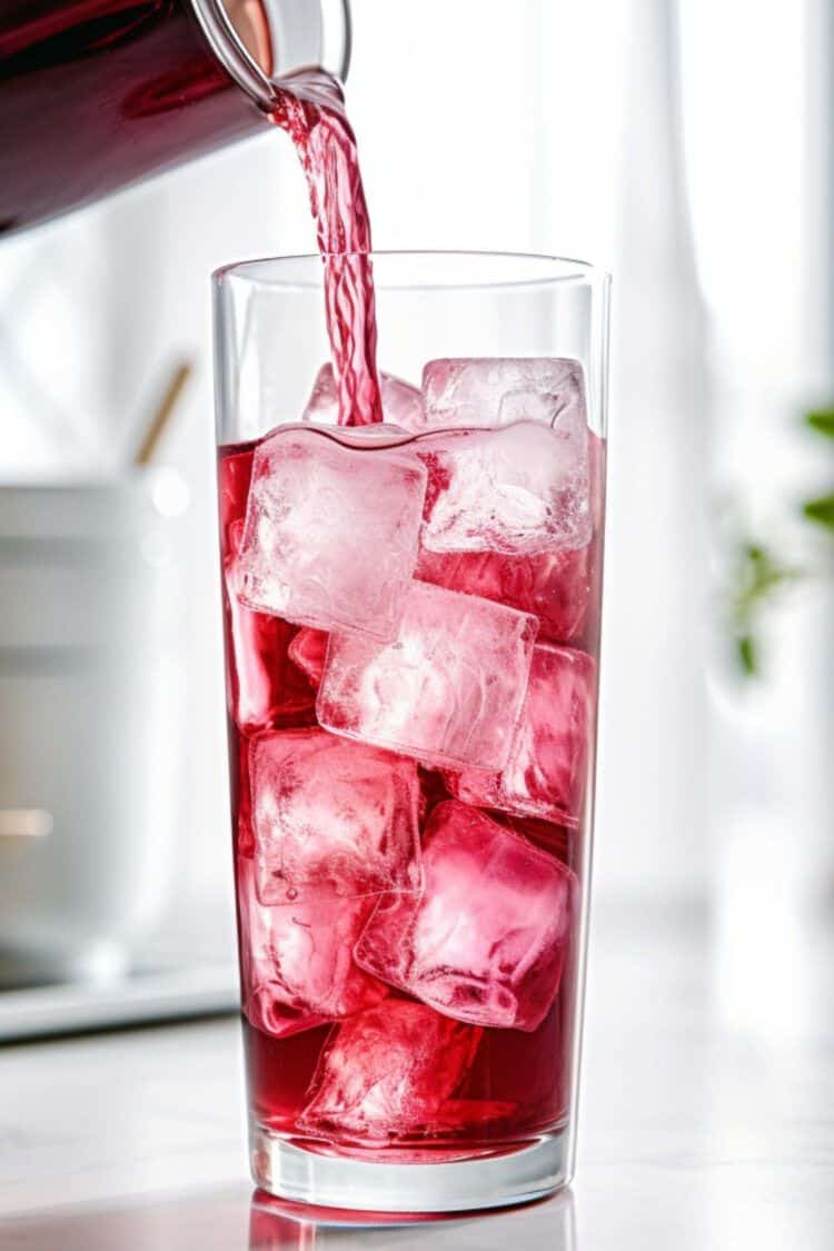 Cranberry juice being poured into glass