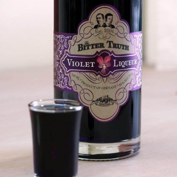 Closeup of Creme de Violette bottle