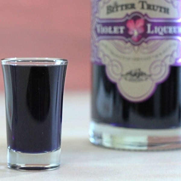 Closeup of Creme de Violette in shot glass