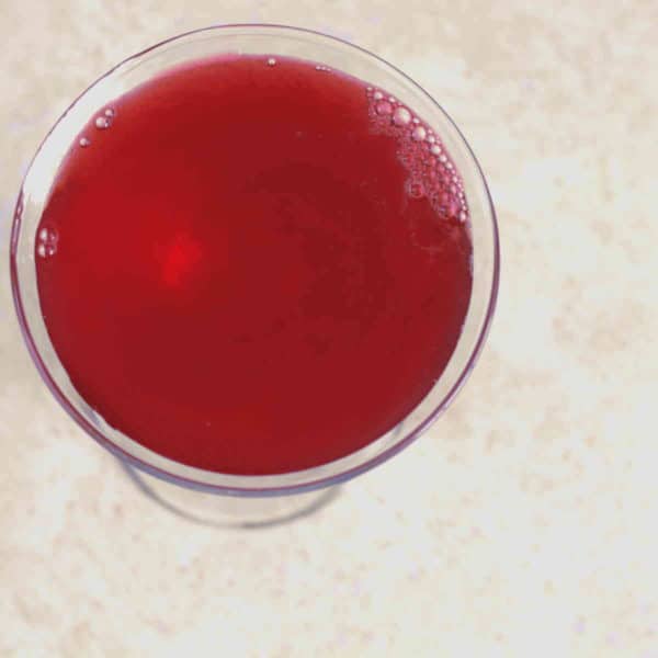 Overhead view of bright red Crimson Cocktail