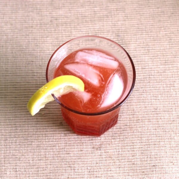 Overhead view of Crystal Cranberry drink with lemon slice