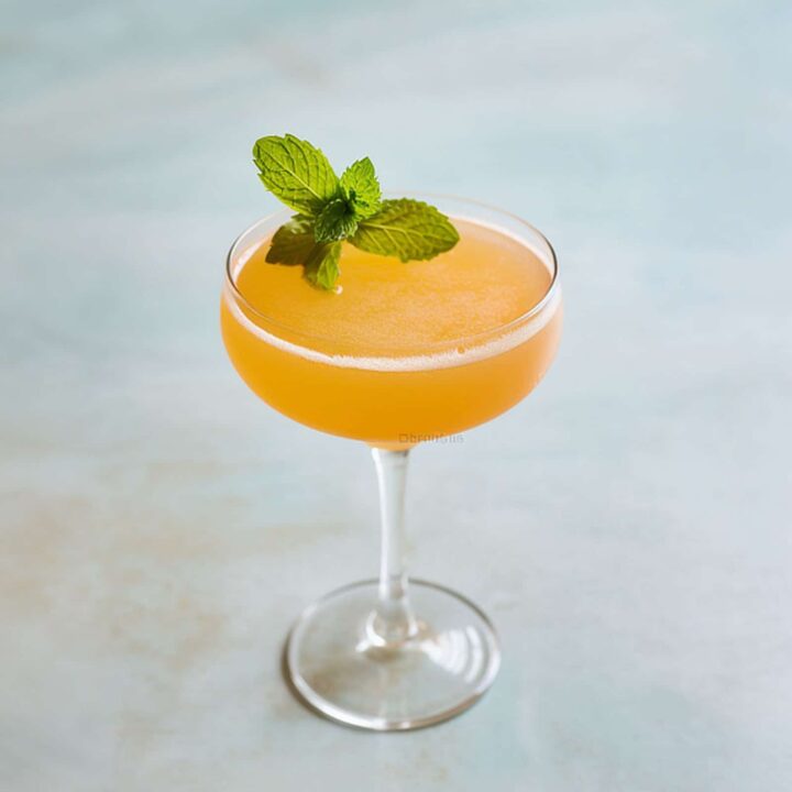 Cuban Cocktail in coupe glass with mint sprig