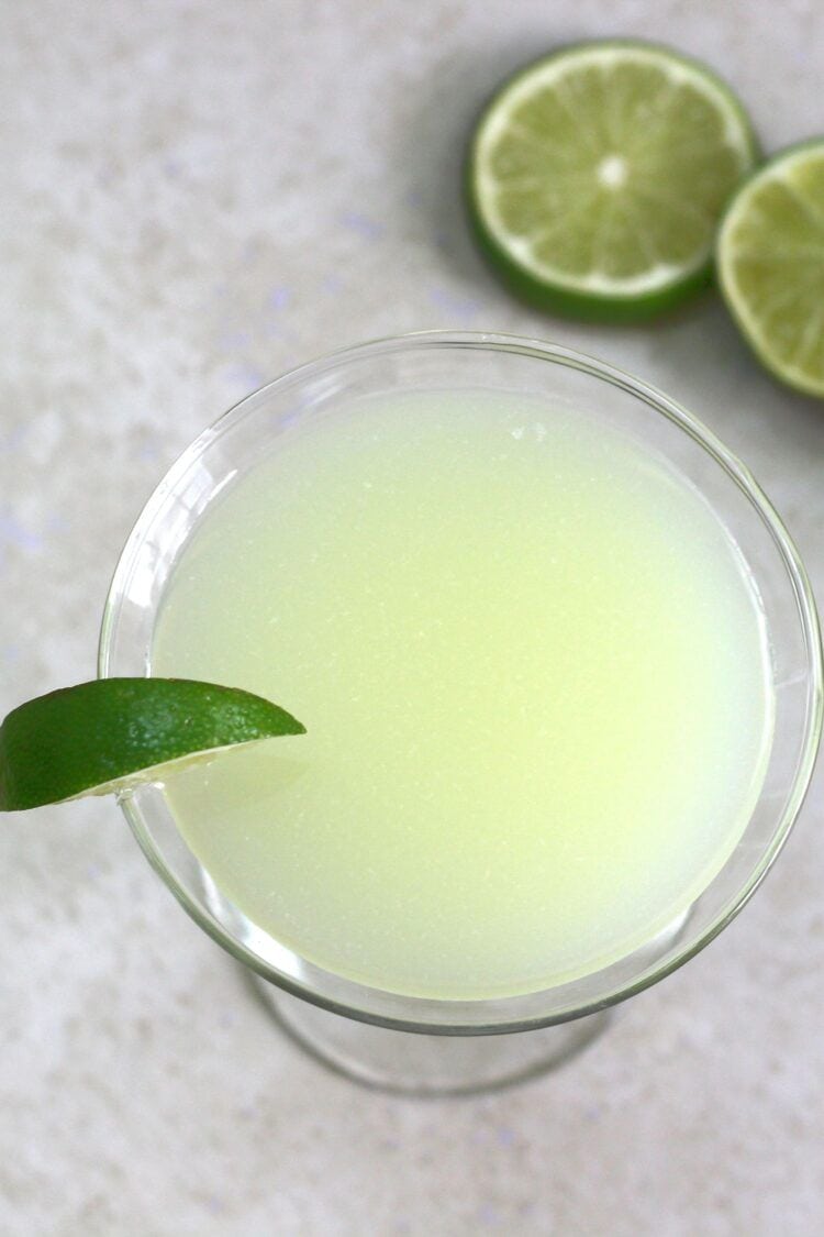 Closeup view of Daiquiri with lime wedge on rim