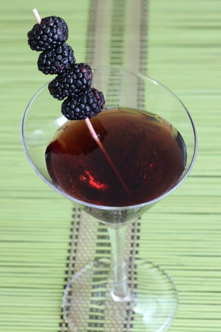 Angled view of Dark Lord drink with blackberries