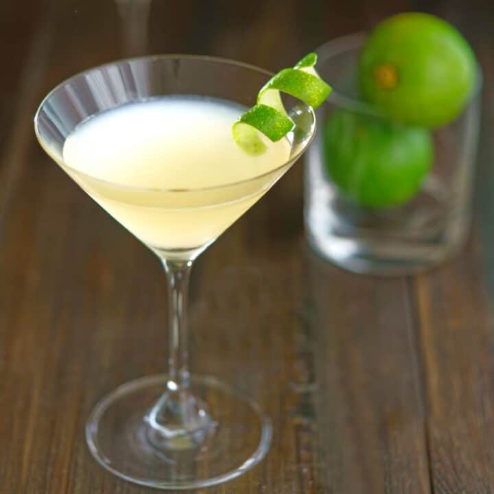 Elderflower Martini with limes on table