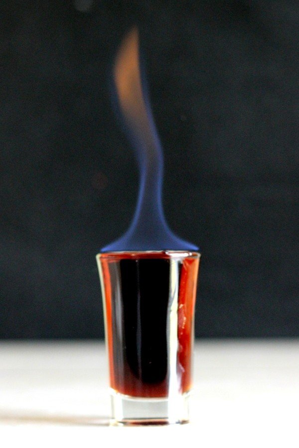 Eliminator drink with flame from top