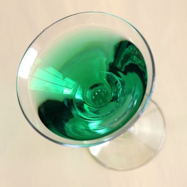 Overhead view of Emerald Isle Cocktail in martini glass