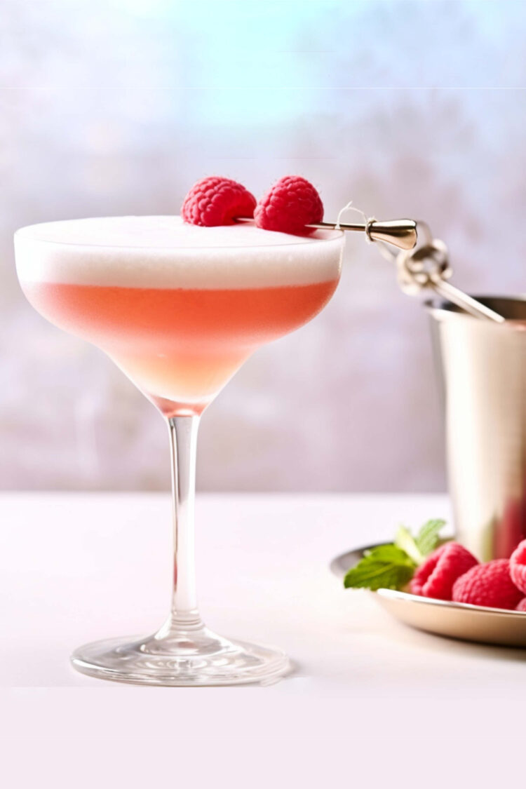 French Martini with raspberries in coupe glass