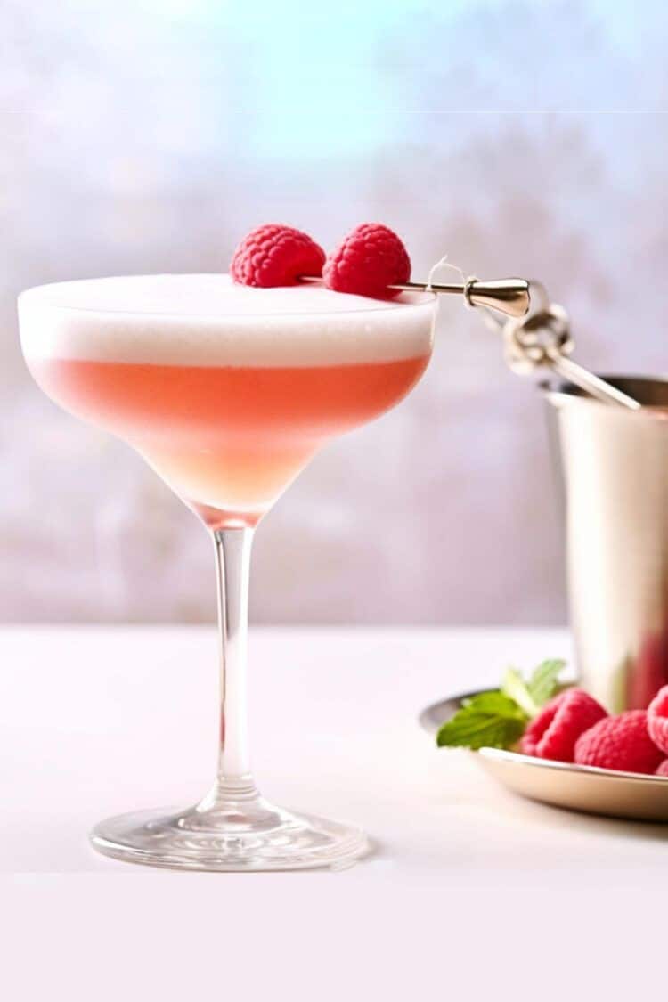 French Martini with raspberries in coupe glass