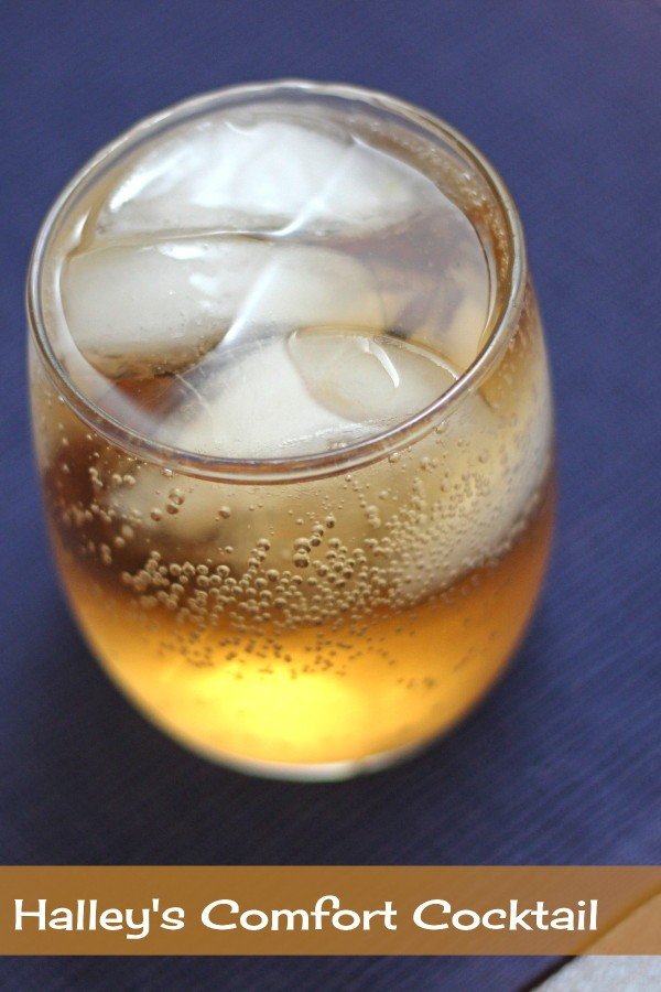 Overhead view of Halley's Comfort drink in rocks glass