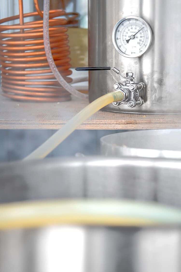 Home beer brewing kit in use
