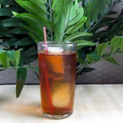 Iced Velvet drink in front of foliage