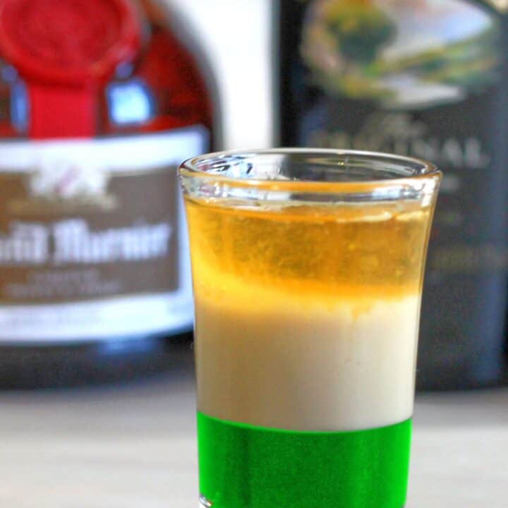 Irish Flag shot drink sitting on table