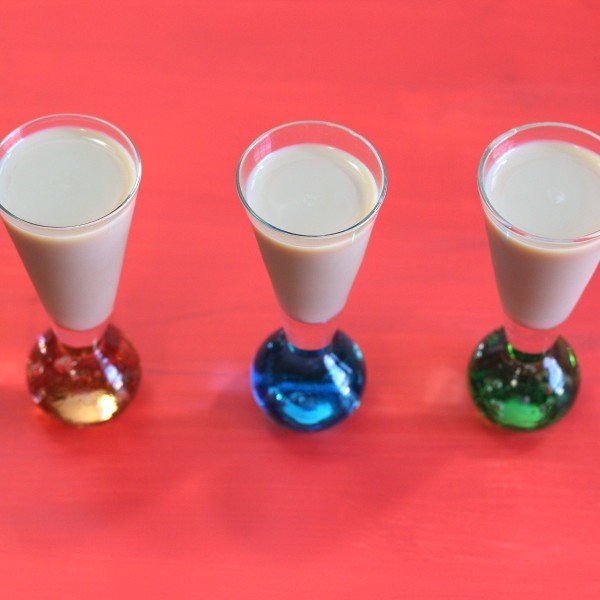 Overhead view of Island Donkey drinks lined up on table