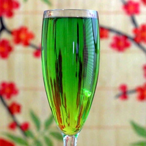 Closeup view of Jade cocktail in champagne flute