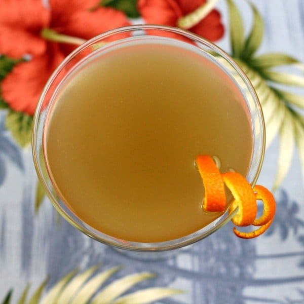 Overhead view of Jamaica Glow drink with orange twist