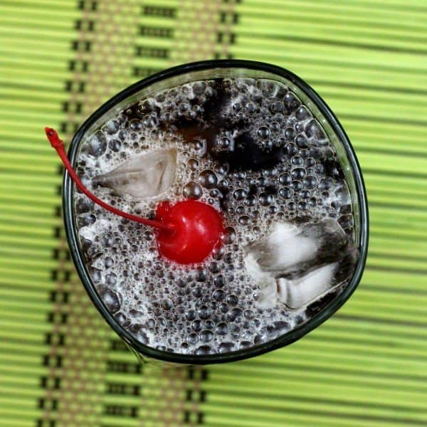 Overhead view of Joe Collins drink with cherry