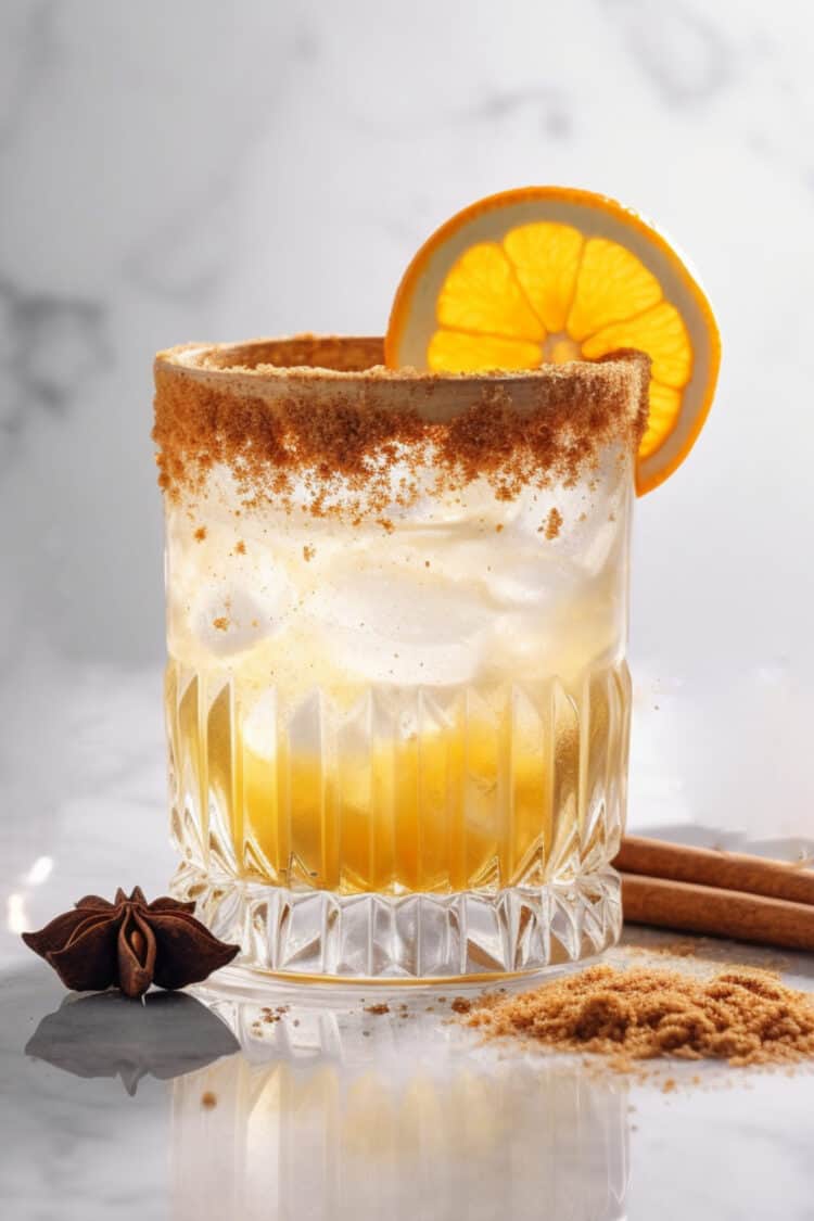 John's Bomb drink with cinnamon sugar rim and orange wheel