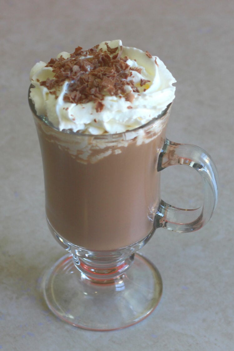 Kahlua Hot Chocolate with whipped cream and chocolate sprinkles