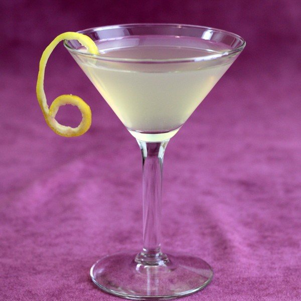 Full-length view of KGB Cocktail with lemon twist