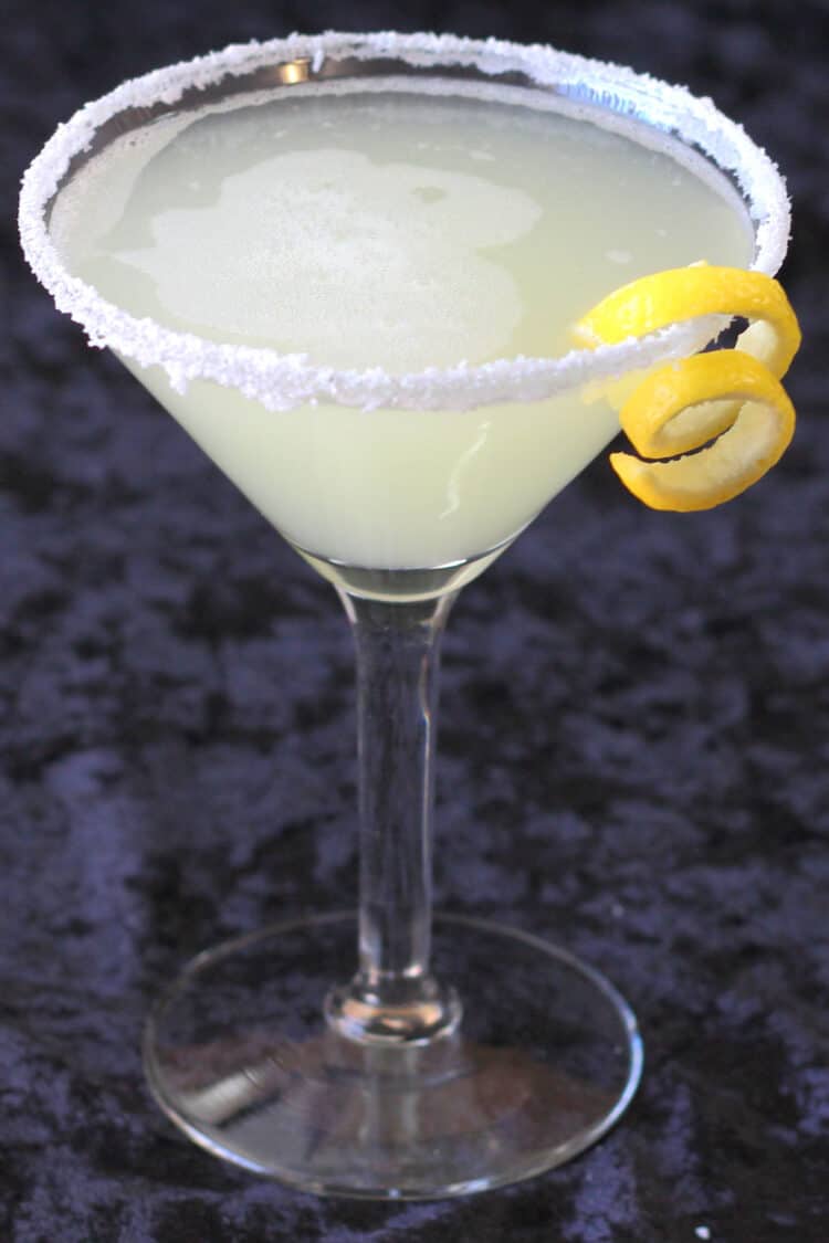 Tilted side view of Lemon Drop Martini