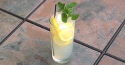 Limoncello Collins drink with lemon slices and mint sprig