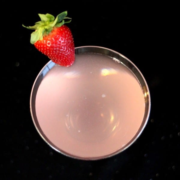 Overhead view of Lychee Liqueur Martini with strawberry