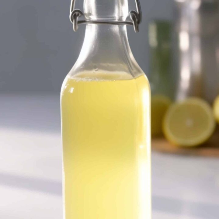 Homemade margarita mix in glass bottle on counter