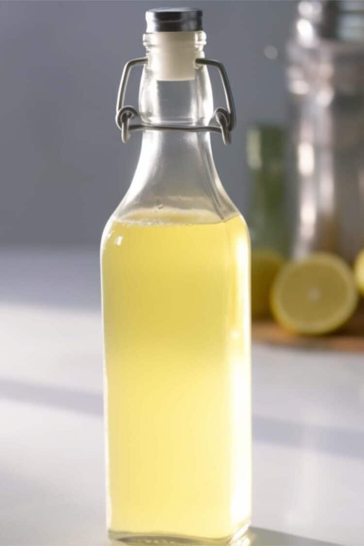 Homemade margarita mix in glass bottle on counter