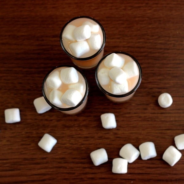 Overhead view of Marshmallow Shooters on table with marshmallows on top